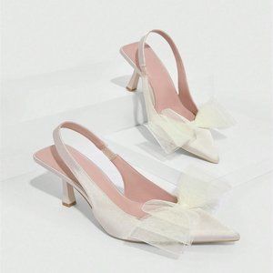 CUCCOO Trending Women Bow Decor Point Toe Stiletto Heeled Pumps, Glamorous Satin